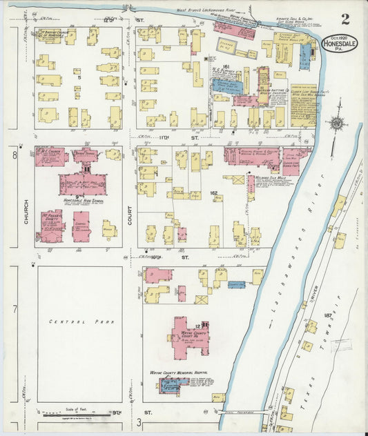 Sanborn Fire Insurance Map from Honesdale, Wayne County, Pennsylvania (1920), Sheet #0002 - Historic Sanborn Fire Insurance Map Print, vintage old map wall art, antique decor, genealogy gift, Pennsylvania Pennsylvania map