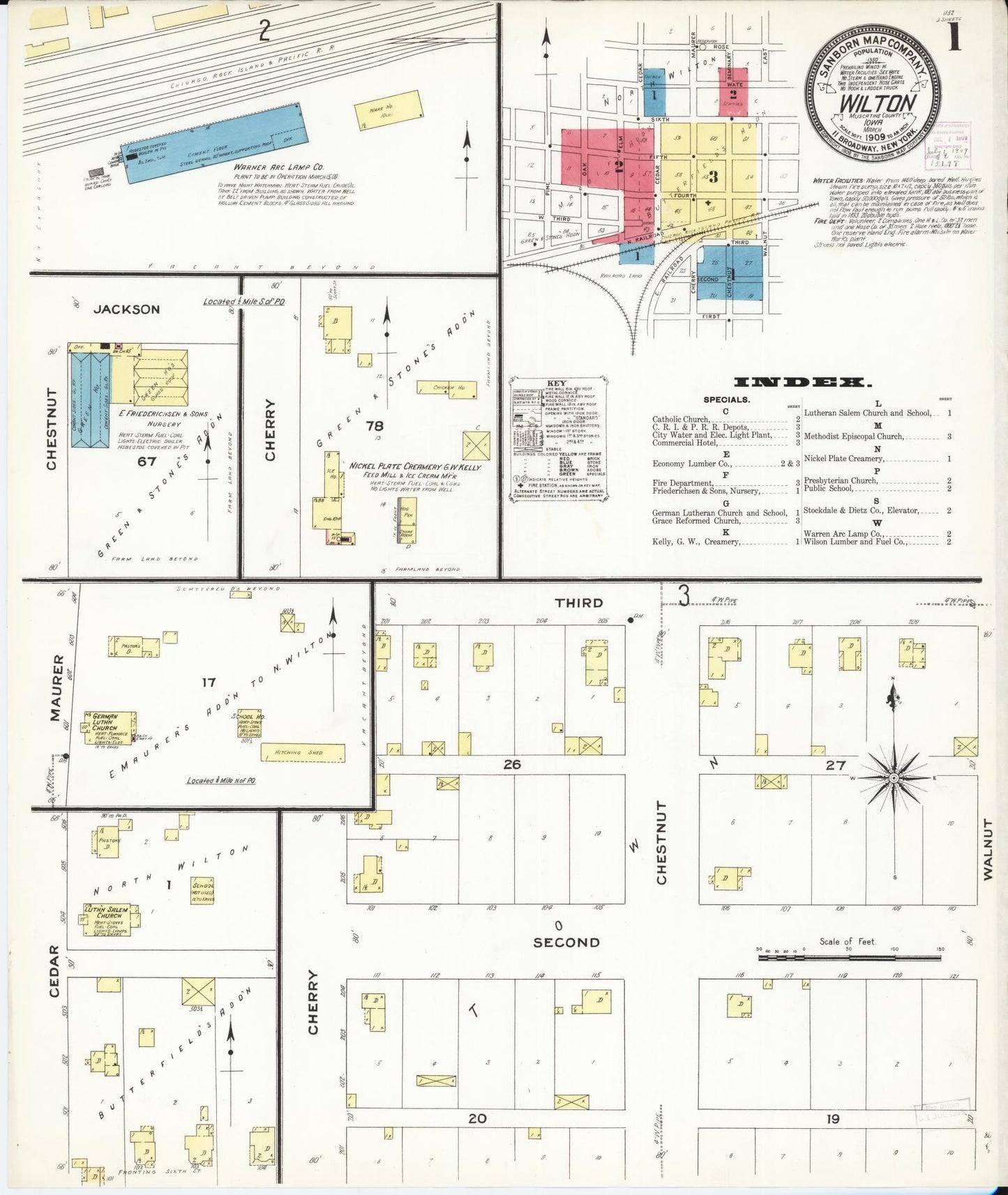Sanborn Fire Insurance Map from Wilton Junction, Muscatine County, Iowa (1909), Sheet #0001 - Historic Sanborn Fire Insurance Map Print