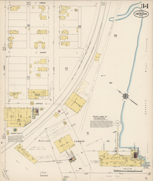 Sanborn Fire Insurance Map from Aberdeen, Grays Harbor County, Washington (1914), Sheet #0034 - Historic Sanborn Fire Insurance Map Print, vintage old map wall art, antique decor, genealogy gift, Washington Washington map