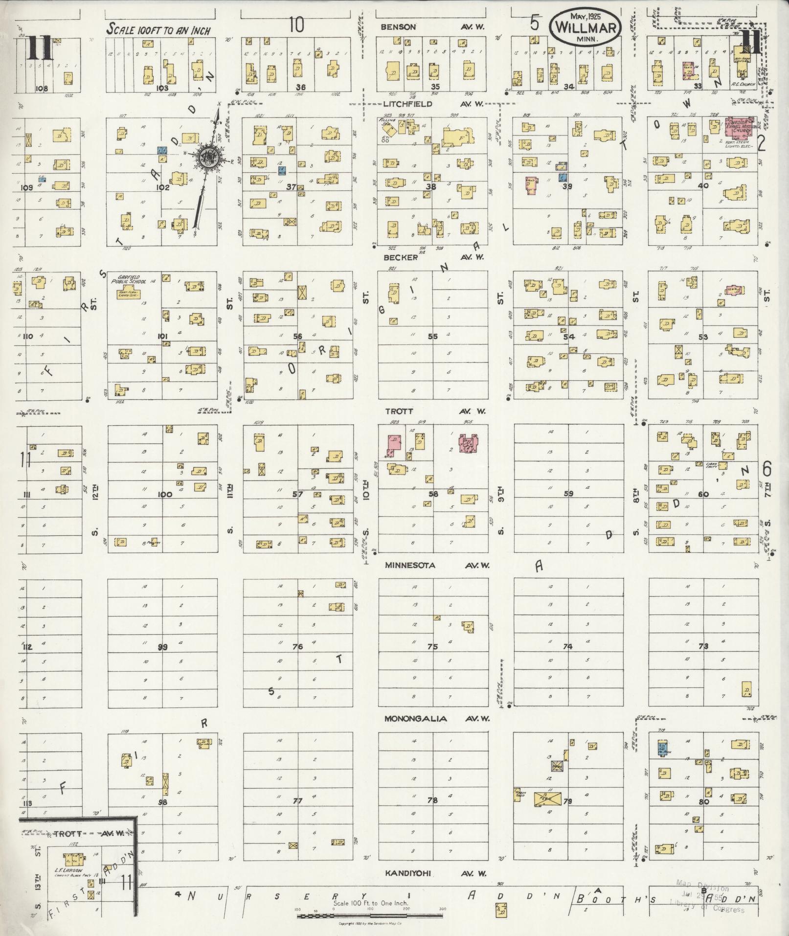 Sanborn Fire Insurance Map from Willmar, Kandiyohi County, Minnesota (1925), Sheet #0011 - Complete Map Set gallery image, historic Sanborn map, vintage wall art, Minnesota Minnesota