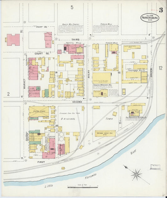 Sanborn Fire Insurance Map from Parkersburg, Wood County, West Virginia (1898), Sheet #0003 - Historic Sanborn Fire Insurance Map Print, vintage old map wall art, antique decor, genealogy gift, West Virginia West Virginia map