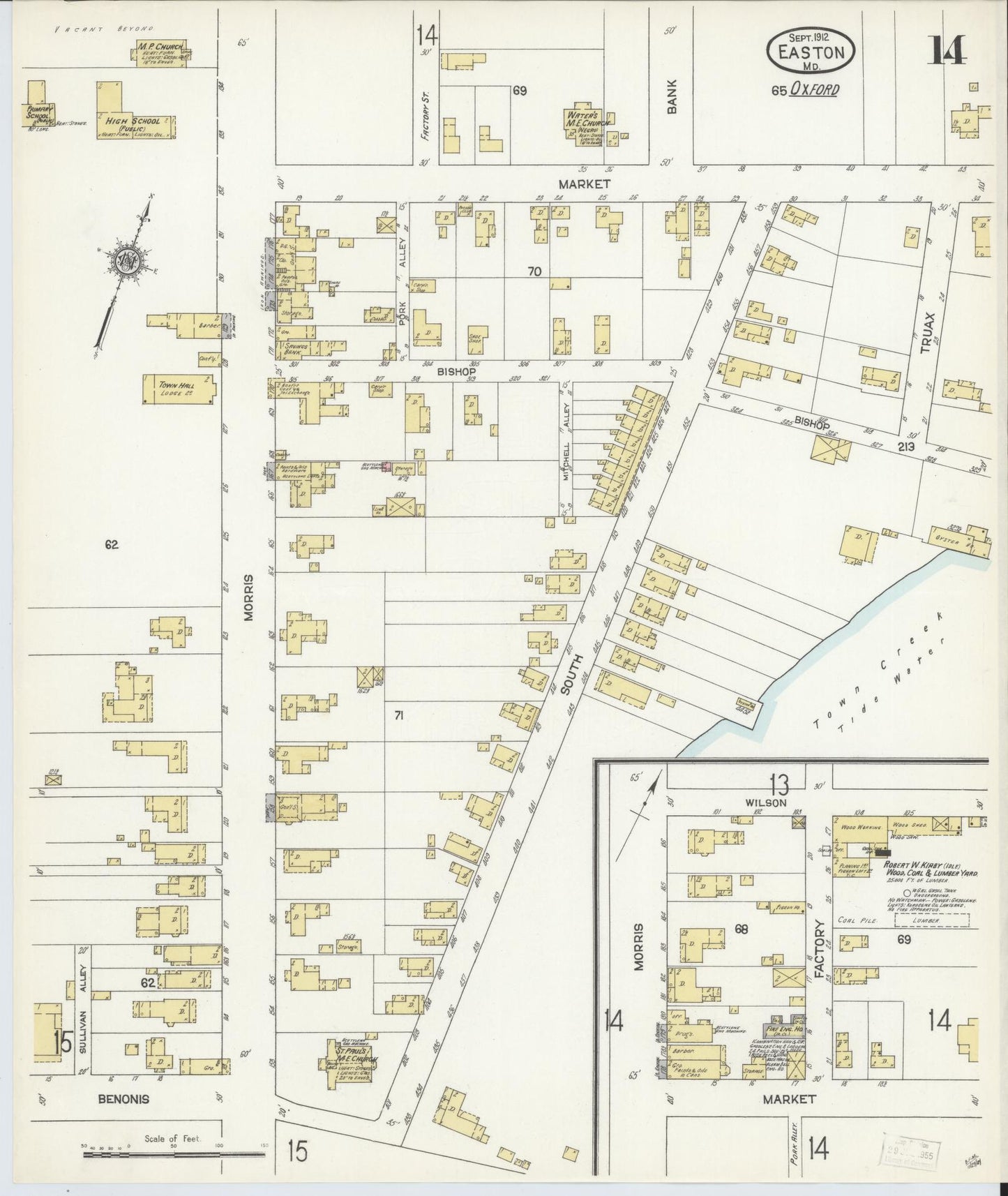 Sanborn Fire Insurance Map from Easton, Talbot County, Maryland (1912), Sheet #0014 - Historic Sanborn Fire Insurance Map Print, vintage old map wall art, antique decor, genealogy gift, Maryland Maryland map