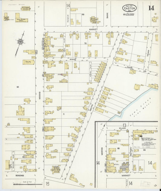 Sanborn Fire Insurance Map from Easton, Talbot County, Maryland (1912), Sheet #0014 - Historic Sanborn Fire Insurance Map Print, vintage old map wall art, antique decor, genealogy gift, Maryland Maryland map