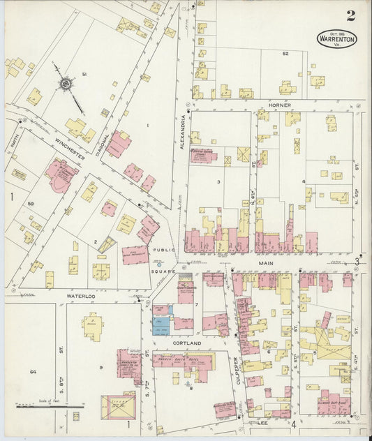 Sanborn Fire Insurance Map from Warrenton, Fauquier County, Virginia (1915), Sheet #0002 - Historic Sanborn Fire Insurance Map Print, vintage old map wall art, antique decor, genealogy gift, Virginia Virginia map