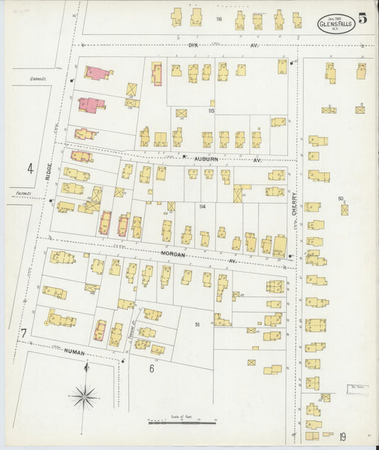 Sanborn Fire Insurance Map from Glens Falls, Warren County, New York (1901), Sheet #0005 - Historic Sanborn Fire Insurance Map Print, vintage old map wall art, antique decor, genealogy gift, New York New York map
