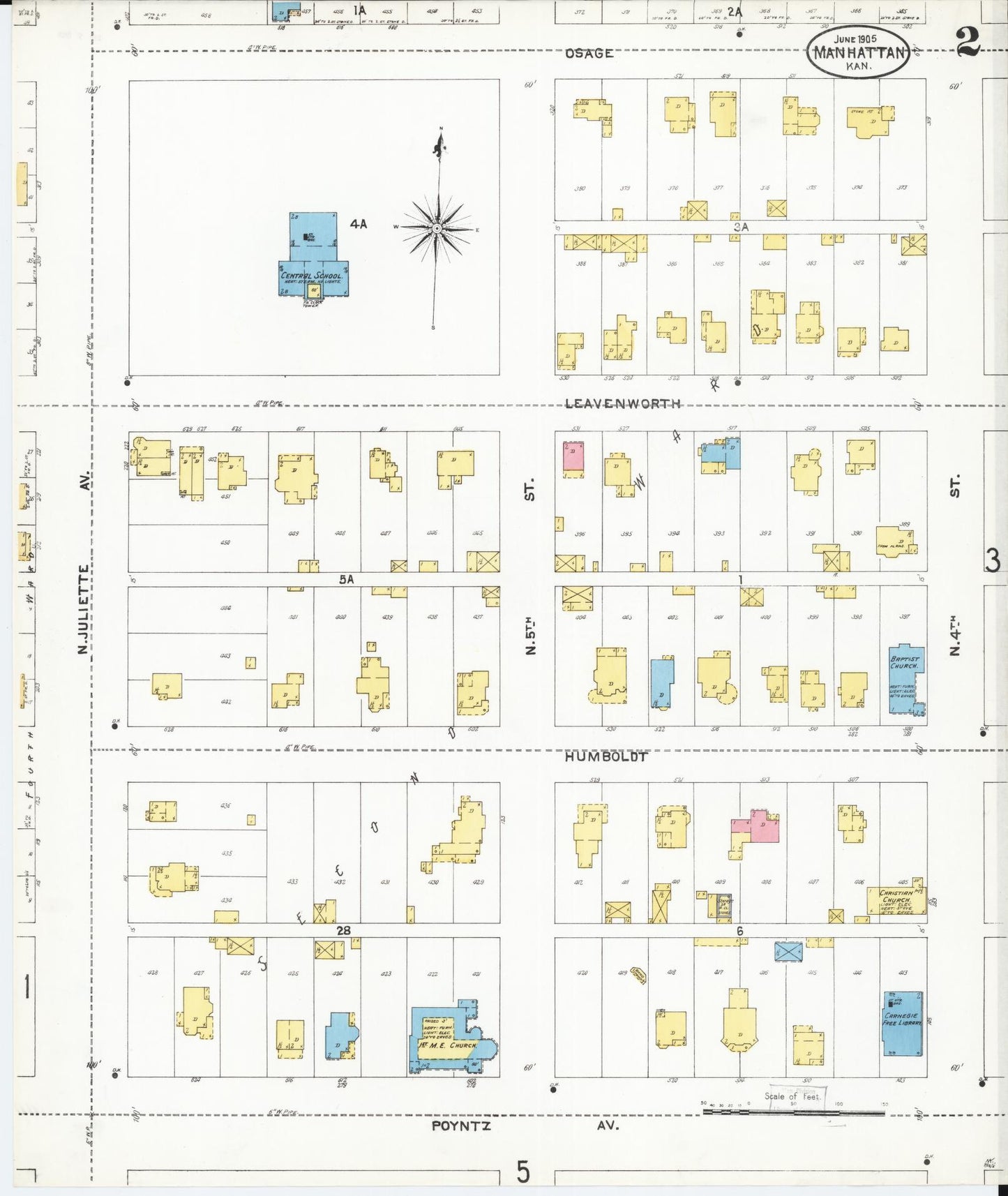 Sanborn Fire Insurance Map from Manhattan, Riley County, Kansas (1905), Sheet #0002 - Complete Map Set gallery image, historic Sanborn map, vintage wall art, Kansas Kansas
