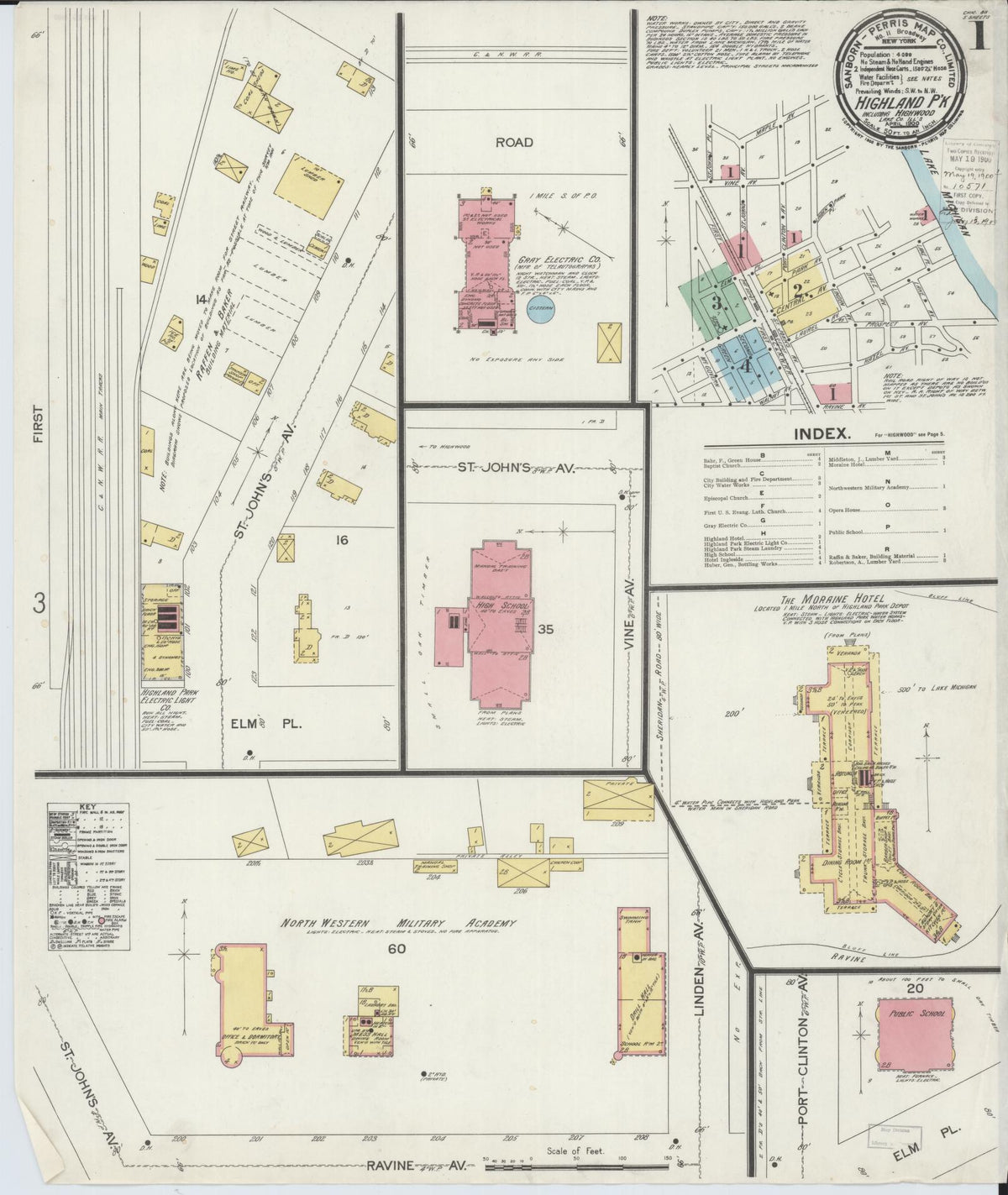 Sanborn Fire Insurance Map from Highland Park, Lake County, Illinois (1900), Sheet #0001 - Complete Map Set gallery image, historic Sanborn map, vintage wall art, Illinois Illinois