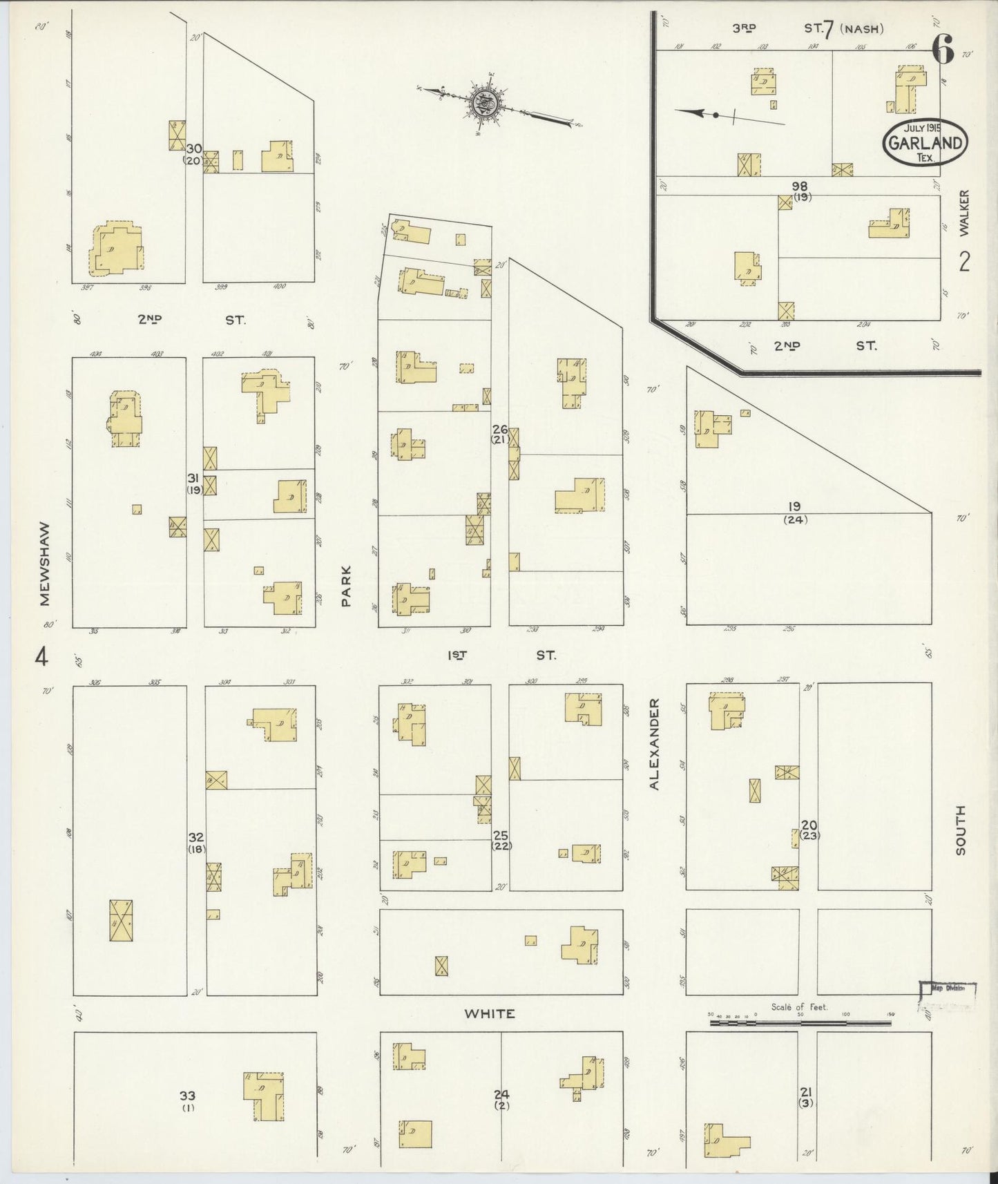 Sanborn Fire Insurance Map from Garland, Dallas County, Texas (1915), Sheet #0006 - Complete Map Set gallery image, historic Sanborn map, vintage wall art, Texas Texas