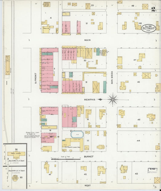Sanborn Fire Insurance Map from Detroit, Red River County, Texas (1905), Sheet #0002 - Historic Sanborn Fire Insurance Map Print, vintage old map wall art, antique decor, genealogy gift, Texas Texas map