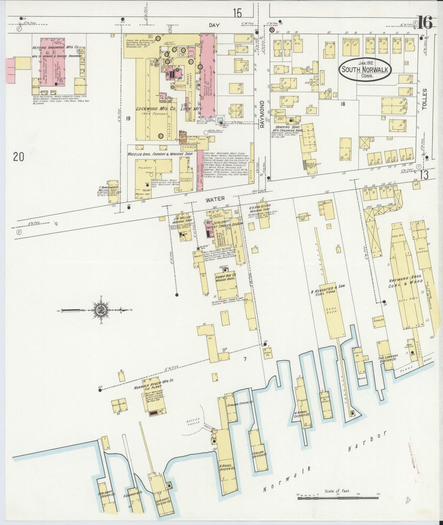 Sanborn Fire Insurance Map from South Norwalk, Fairfield County, Connecticut (1912), Sheet #0016 - Complete Map Set gallery image, historic Sanborn map, vintage wall art, Connecticut Connecticut