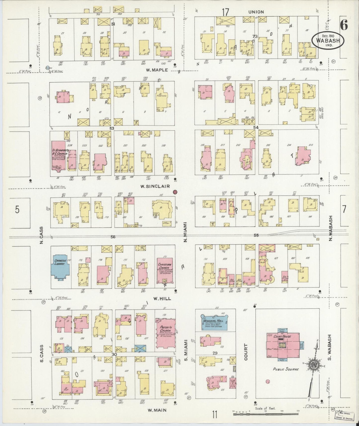 Sanborn Fire Insurance Map from Wabash, Wabash County, Indiana (1910), Sheet #0006 - Historic Sanborn Fire Insurance Map Print, vintage old map wall art, antique decor, genealogy gift, Indiana Indiana map