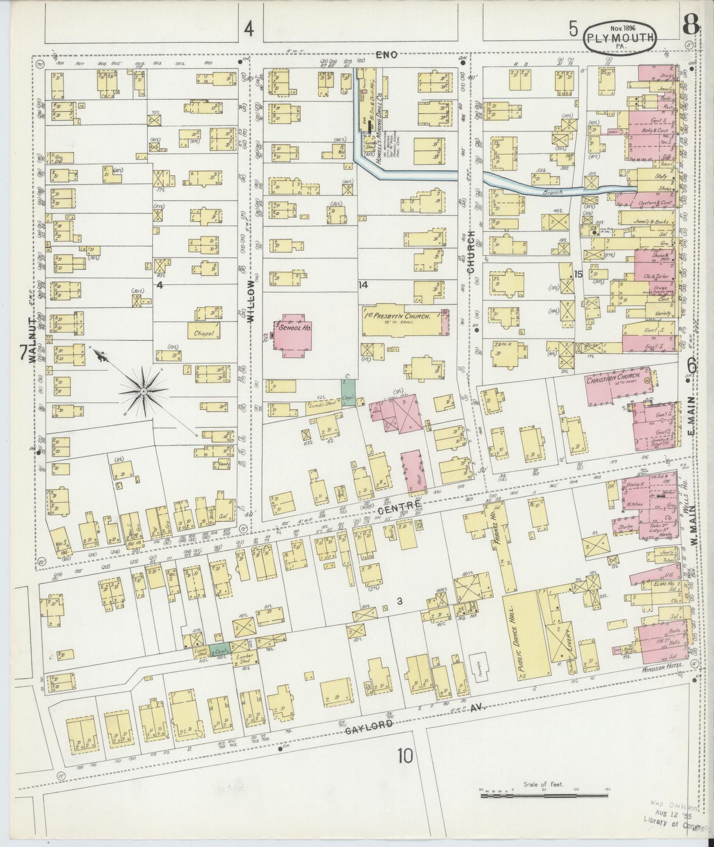 Sanborn Fire Insurance Map from Plymouth, Luzerne County, Pennsylvania (1896), Sheet #0008 - Complete Map Set gallery image, historic Sanborn map, vintage wall art, Pennsylvania Pennsylvania