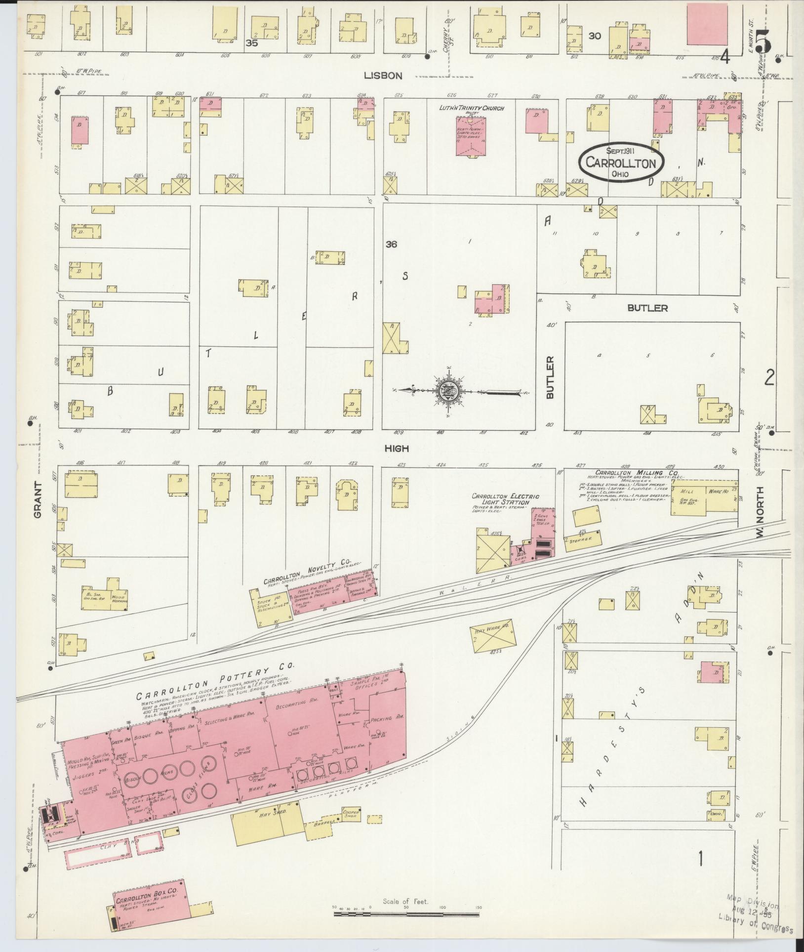 Sanborn Fire Insurance Map from Carrollton, Carroll County, Ohio (1911), Sheet #0005 - Historic Sanborn Fire Insurance Map Print, vintage old map wall art, antique decor, genealogy gift, Ohio Ohio map