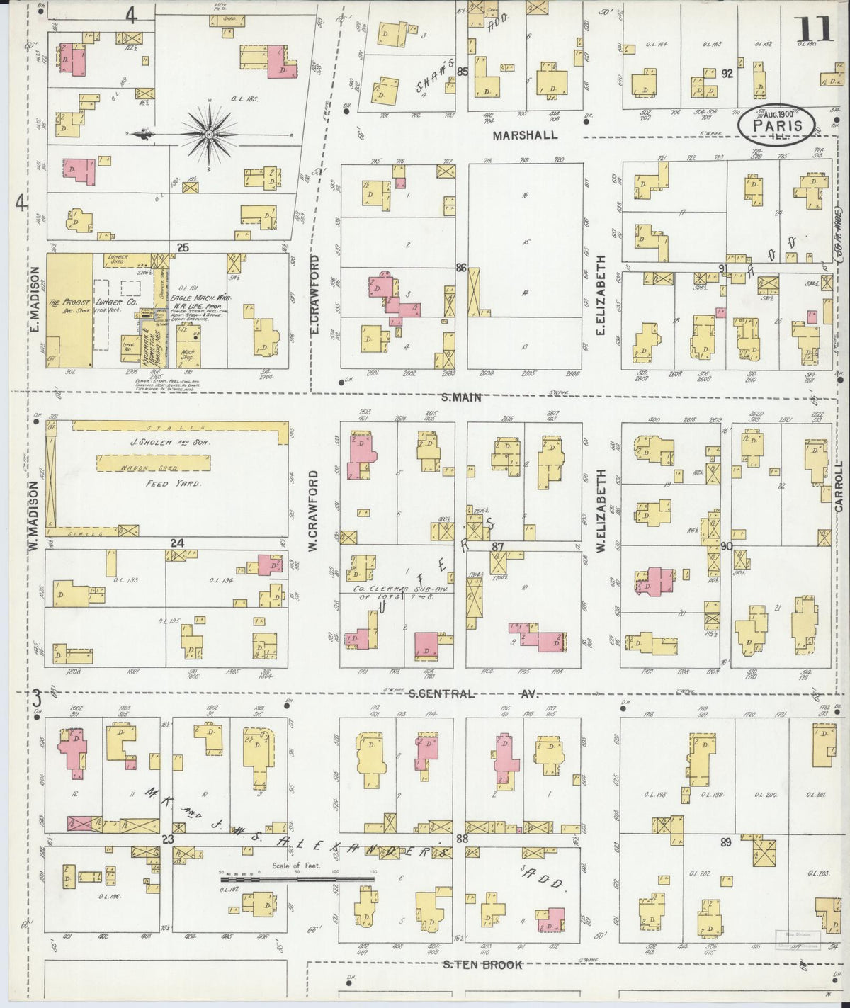 Sanborn Fire Insurance Map from Paris, Edgar County, Illinois (1900), Sheet #0011 - Historic Sanborn Fire Insurance Map Print, vintage old map wall art, antique decor, genealogy gift, Illinois Illinois map
