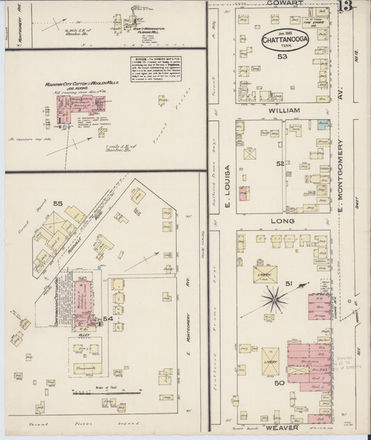 Sanborn Fire Insurance Map from Chattanooga, Hamilton County, Tennessee (1885), Sheet #0013 - Historic Sanborn Fire Insurance Map Print, vintage old map wall art, antique decor, genealogy gift, Tennessee Tennessee map