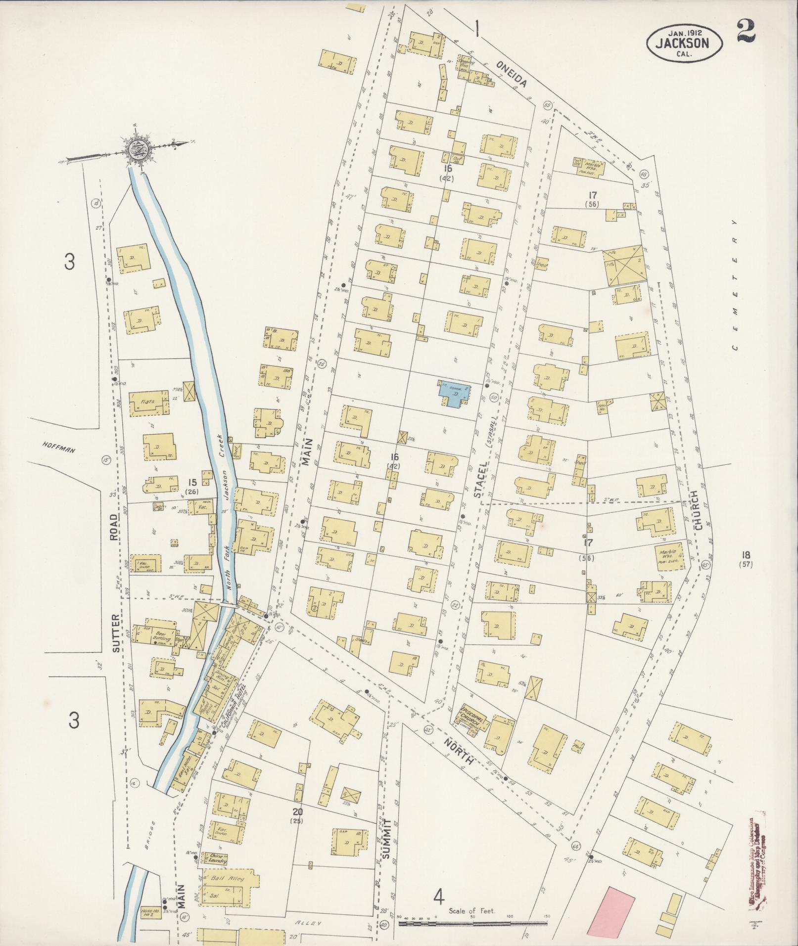 Sanborn Fire Insurance Map from Jackson, Amador County, California (1912), Sheet #0002 - Historic Sanborn Fire Insurance Map Print, vintage old map wall art, antique decor, genealogy gift, California California map