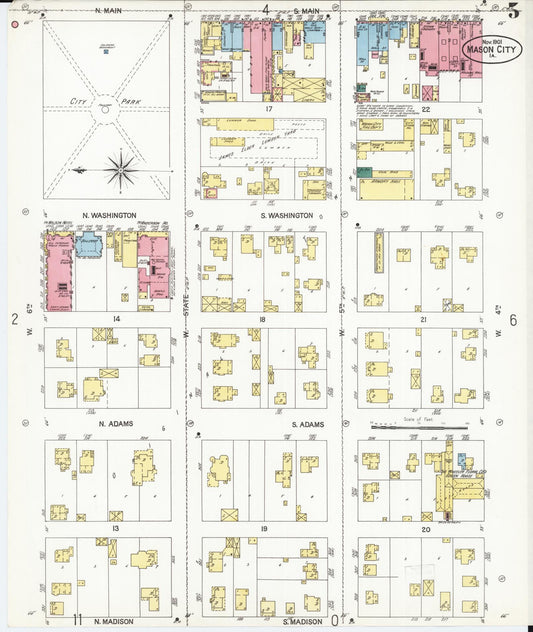 Sanborn Fire Insurance Map from Mason City, Cerro Gordo County, Iowa (1901), Sheet #0005 - Historic Sanborn Fire Insurance Map Print, vintage old map wall art