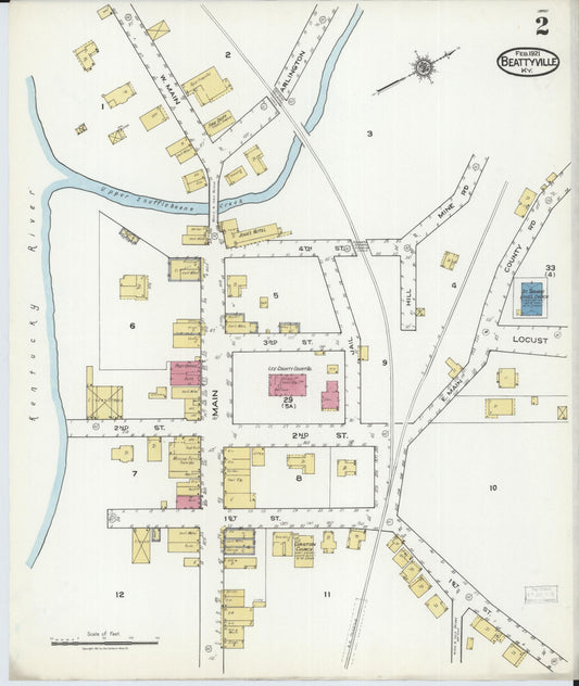 Sanborn Fire Insurance Map from Beattyville, Lee County, Kentucky (1921), Sheet #0002 - Historic Sanborn Fire Insurance Map Print, vintage old map wall art, antique decor, genealogy gift, Kentucky Kentucky map