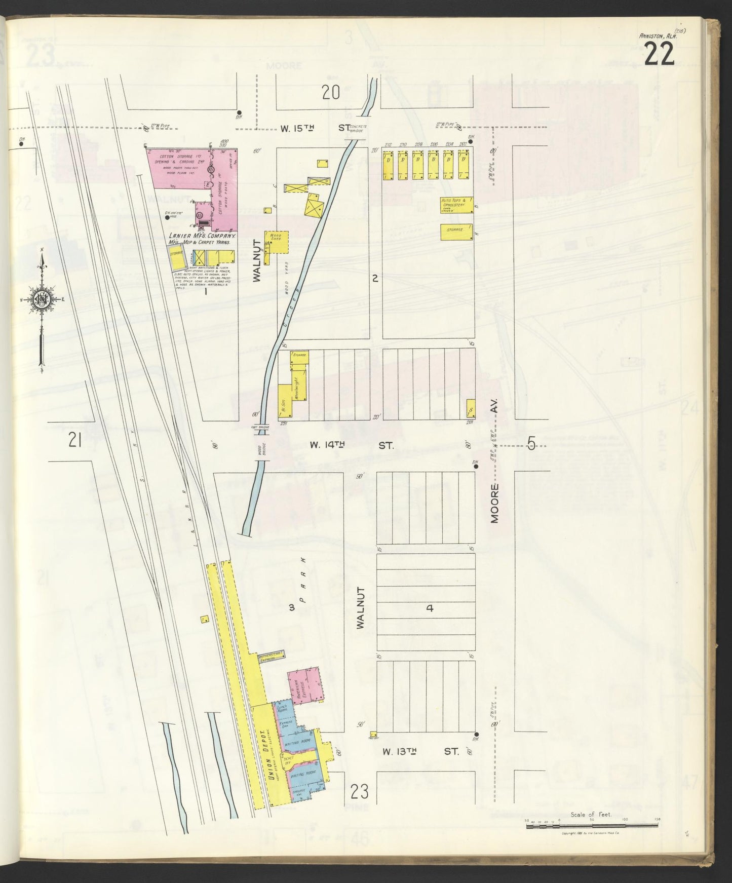 Sanborn Fire Insurance Map from Anniston, Calhoun County, Alabama (1925), Sheet #0022 - Complete Map Set gallery image, historic Sanborn map, vintage wall art, Alabama Alabama