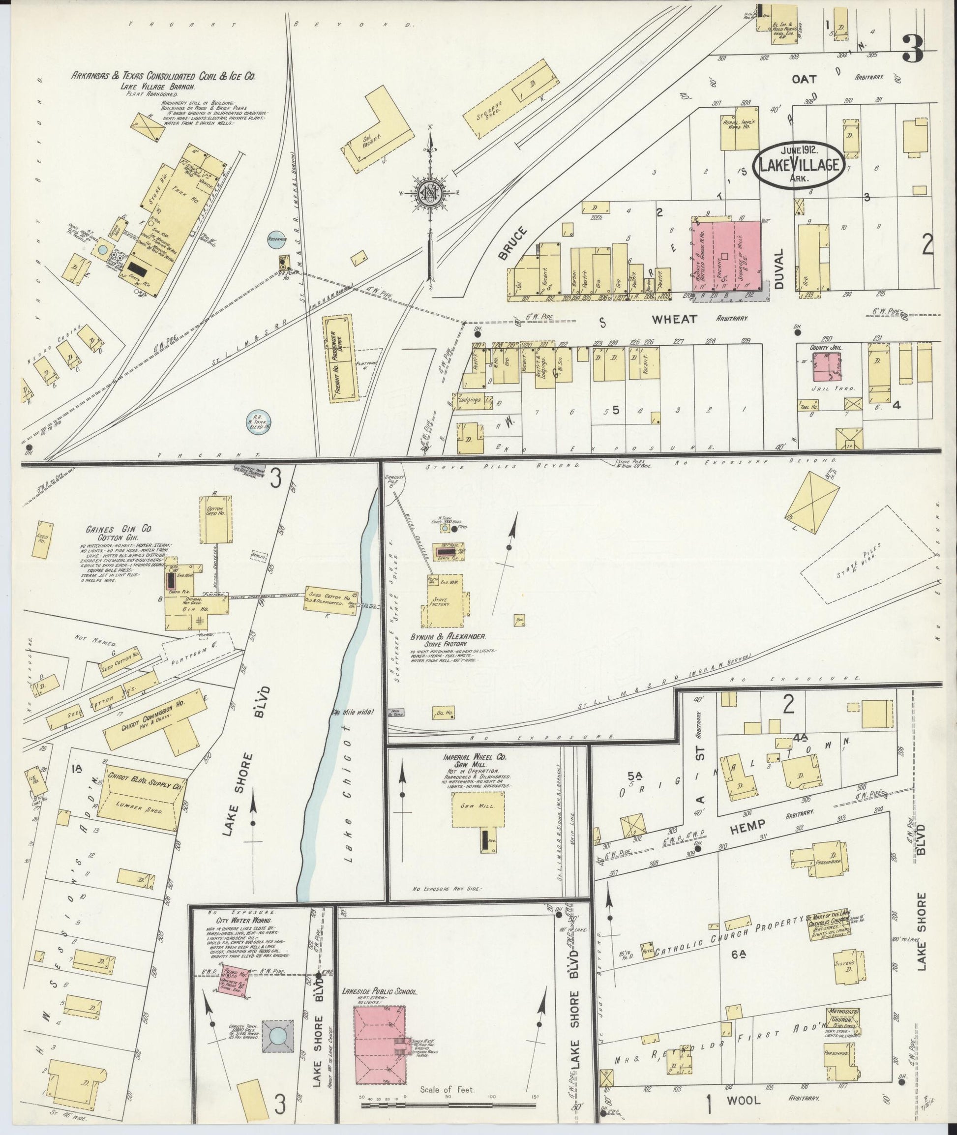 Sanborn Fire Insurance Map from Lake Village, Chicot County, Arkansas (1912), Sheet #0003 - Historic Sanborn Fire Insurance Map Print, vintage old map wall art, antique decor, genealogy gift, Arkansas Arkansas map