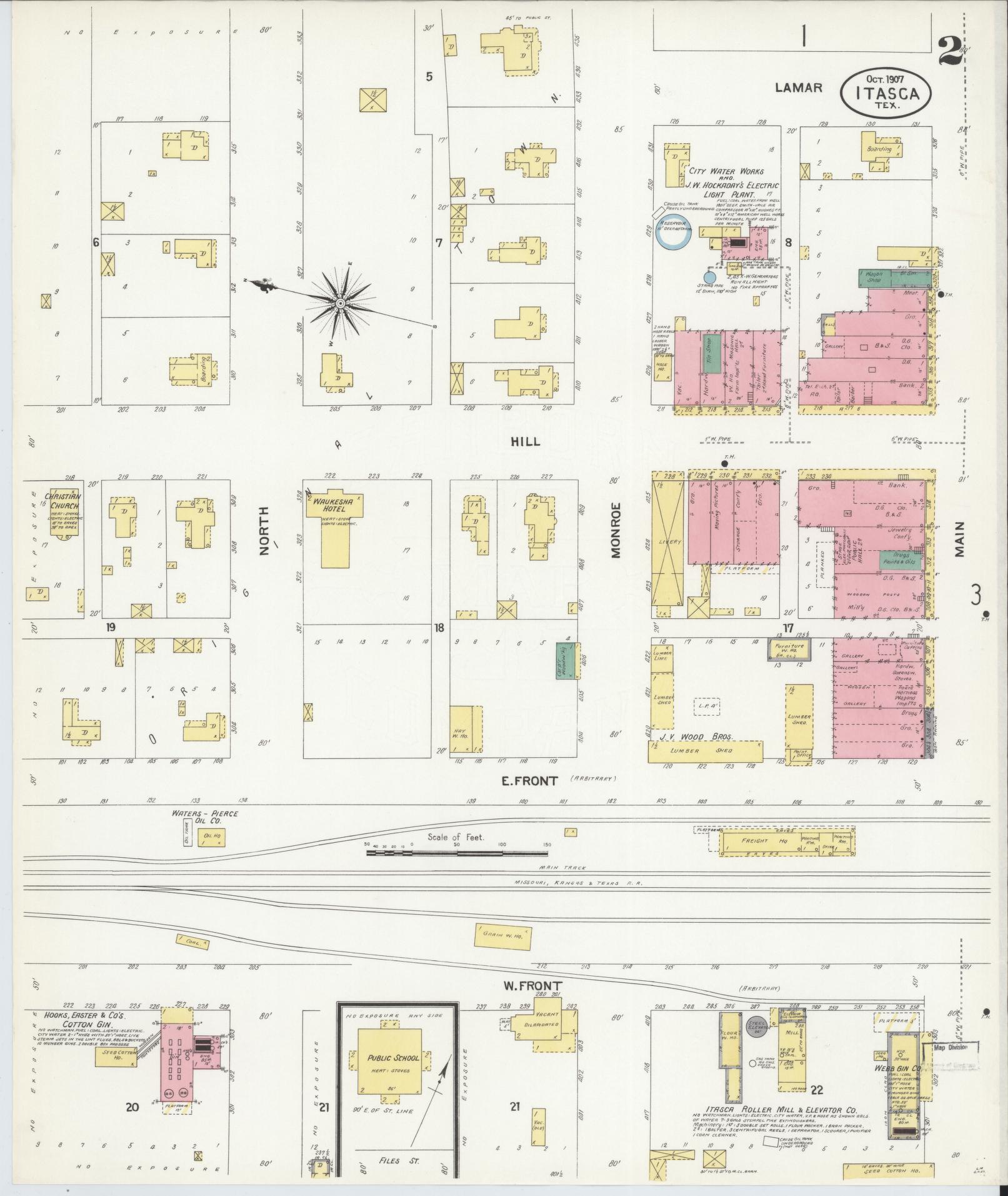 Sanborn Fire Insurance Map from Itasca, Hill County, Texas (1907), Sheet #0002 - Historic Sanborn Fire Insurance Map Print, vintage old map wall art, antique decor, genealogy gift, Texas Texas map