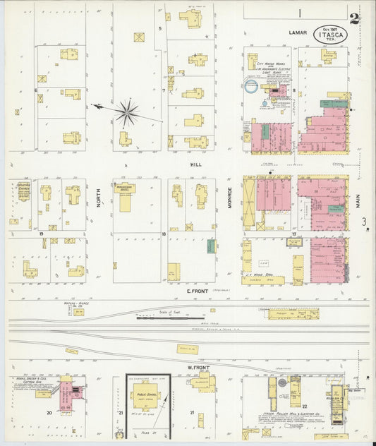Sanborn Fire Insurance Map from Itasca, Hill County, Texas (1907), Sheet #0002 - Historic Sanborn Fire Insurance Map Print, vintage old map wall art, antique decor, genealogy gift, Texas Texas map