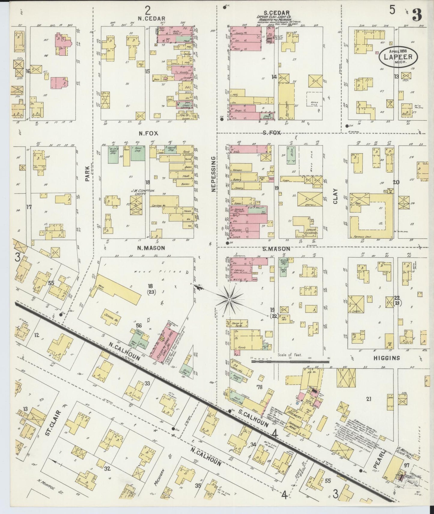 Sanborn Fire Insurance Map from Lapeer, Lapeer County, Michigan (1898), Sheet #0003 - Complete Map Set gallery image, historic Sanborn map, vintage wall art, Michigan Michigan