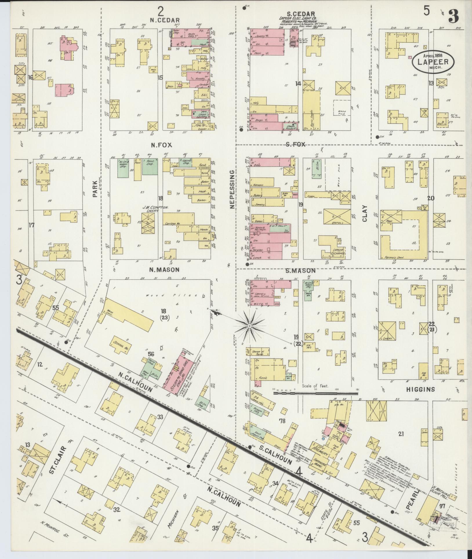 Sanborn Fire Insurance Map from Lapeer, Lapeer County, Michigan (1898), Sheet #0003 - Complete Map Set gallery image, historic Sanborn map, vintage wall art, Michigan Michigan