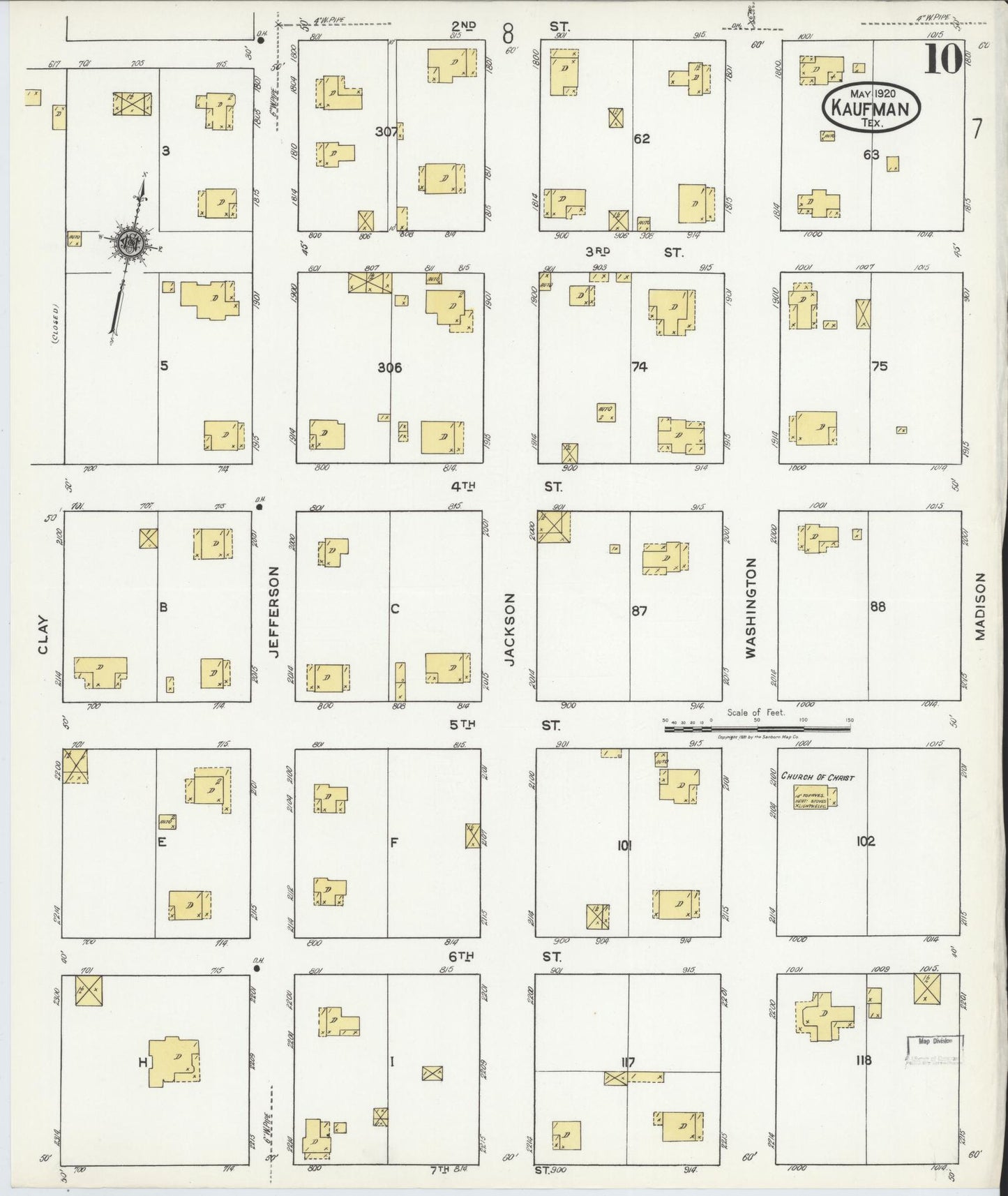 Sanborn Fire Insurance Map from Kaufman, Kaufman County, Texas (1920), Sheet #0010 - Historic Sanborn Fire Insurance Map Print, vintage old map wall art, antique decor, genealogy gift, Texas Texas map
