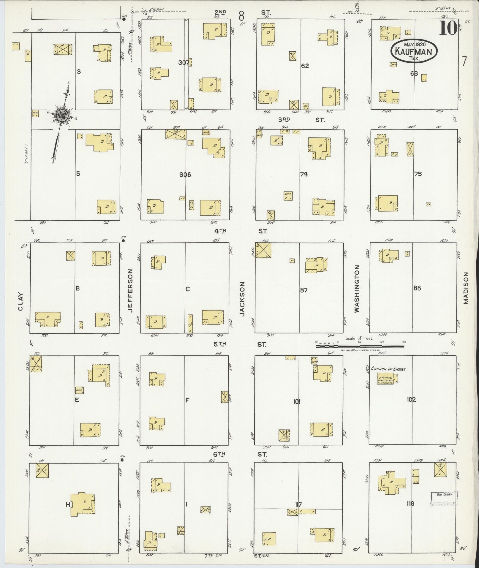 Sanborn Fire Insurance Map from Kaufman, Kaufman County, Texas (1920), Sheet #0010 - Historic Sanborn Fire Insurance Map Print, vintage old map wall art, antique decor, genealogy gift, Texas Texas map