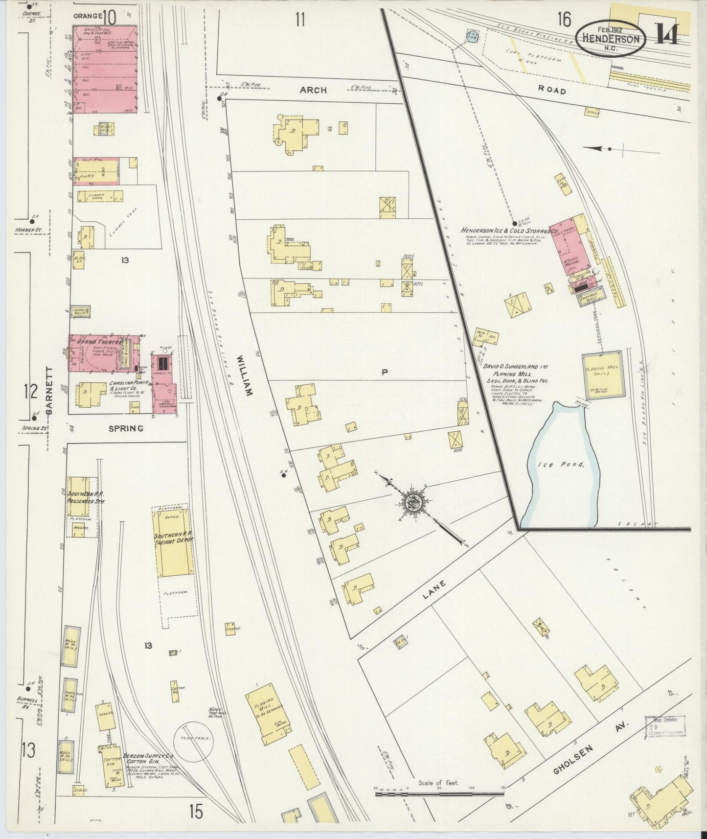 Sanborn Fire Insurance Map from Henderson, Vance County, North Carolina (1912), Sheet #0014 - Historic Sanborn Fire Insurance Map Print, vintage old map wall art, antique decor, genealogy gift, North Carolina North Carolina map