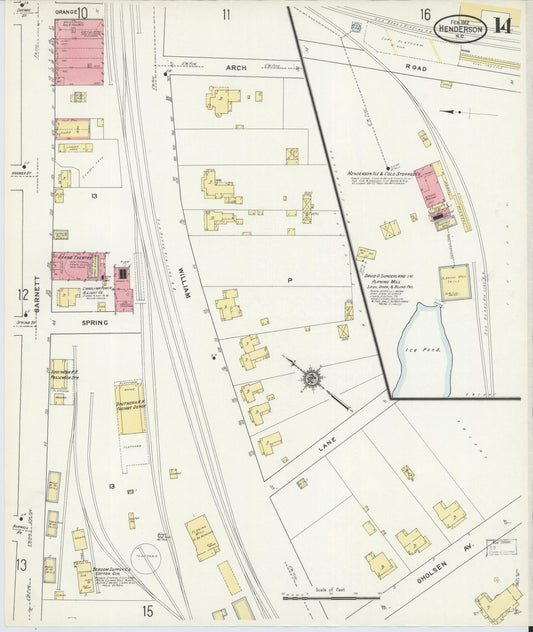 Sanborn Fire Insurance Map from Henderson, Vance County, North Carolina (1912), Sheet #0014 - Historic Sanborn Fire Insurance Map Print, vintage old map wall art, antique decor, genealogy gift, North Carolina North Carolina map