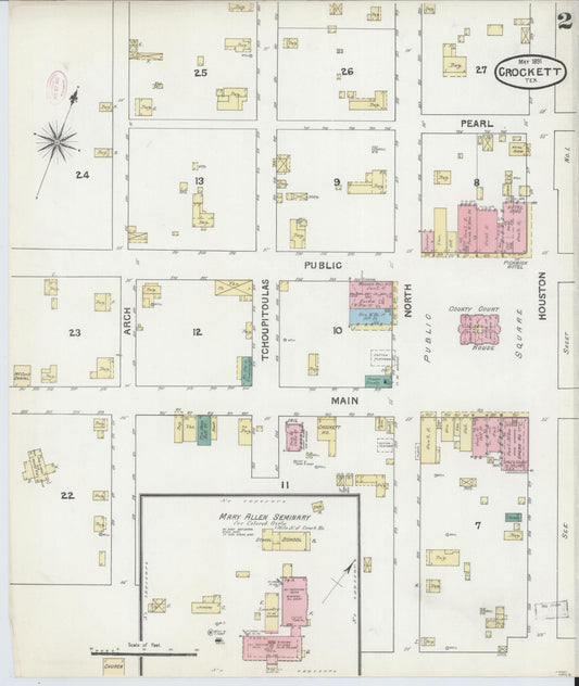 Sanborn Fire Insurance Map from Crockett, Houston County, Texas (1891), Sheet #0002 - Historic Sanborn Fire Insurance Map Print, vintage old map wall art, antique decor, genealogy gift, Texas Texas map