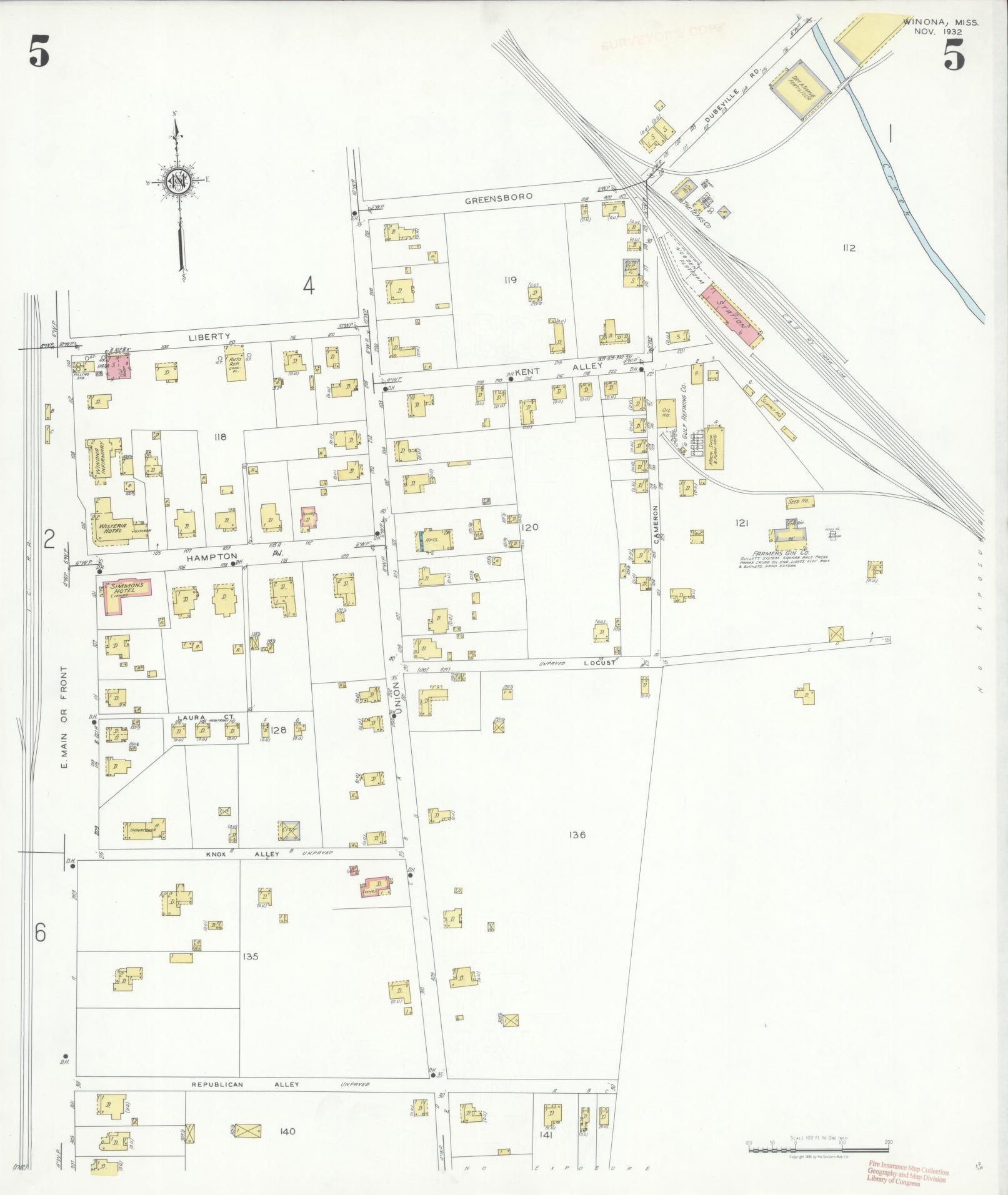 Sanborn Fire Insurance Map from Winona, Montgomery County, Mississippi (1932), Sheet #0005 - Historic Sanborn Fire Insurance Map Print, vintage old map wall art, antique decor, genealogy gift, Mississippi Mississippi map