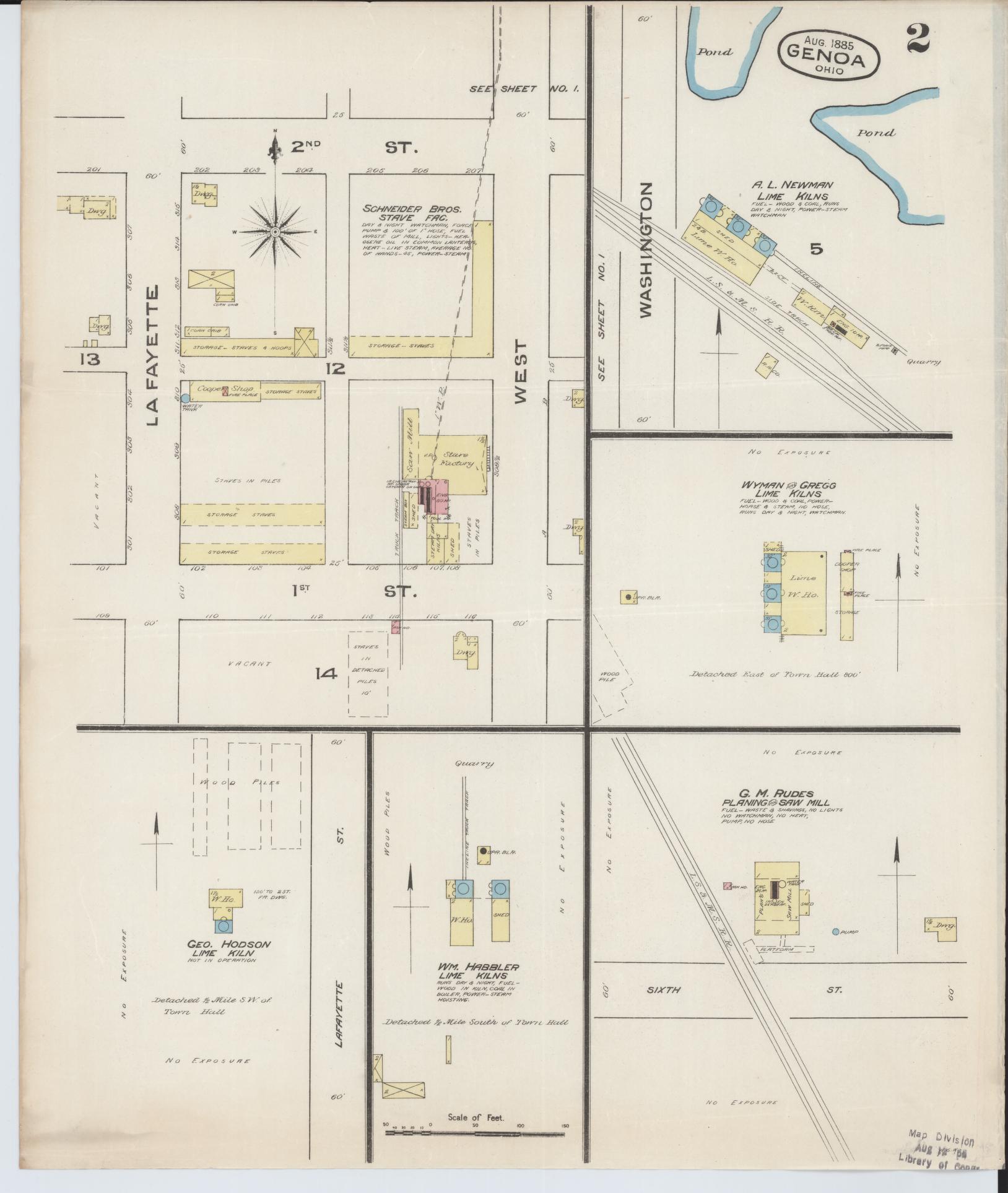 Sanborn Fire Insurance Map from Genoa, Ottawa County, Ohio (1885), Sheet #0002 - Historic Sanborn Fire Insurance Map Print, vintage old map wall art, antique decor, genealogy gift, Ohio Ohio map