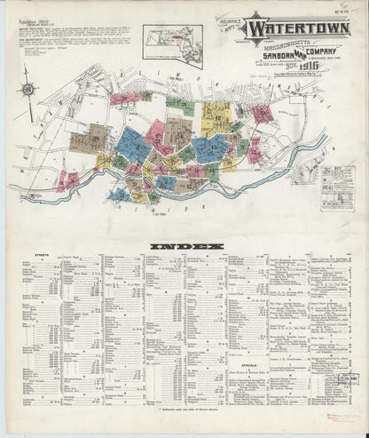 Sanborn Fire Insurance Map from Watertown, Middlesex County, Massachusetts (1916), Sheet #0001 - Complete Map Set gallery image, historic Sanborn map, vintage wall art, Massachusetts Massachusetts