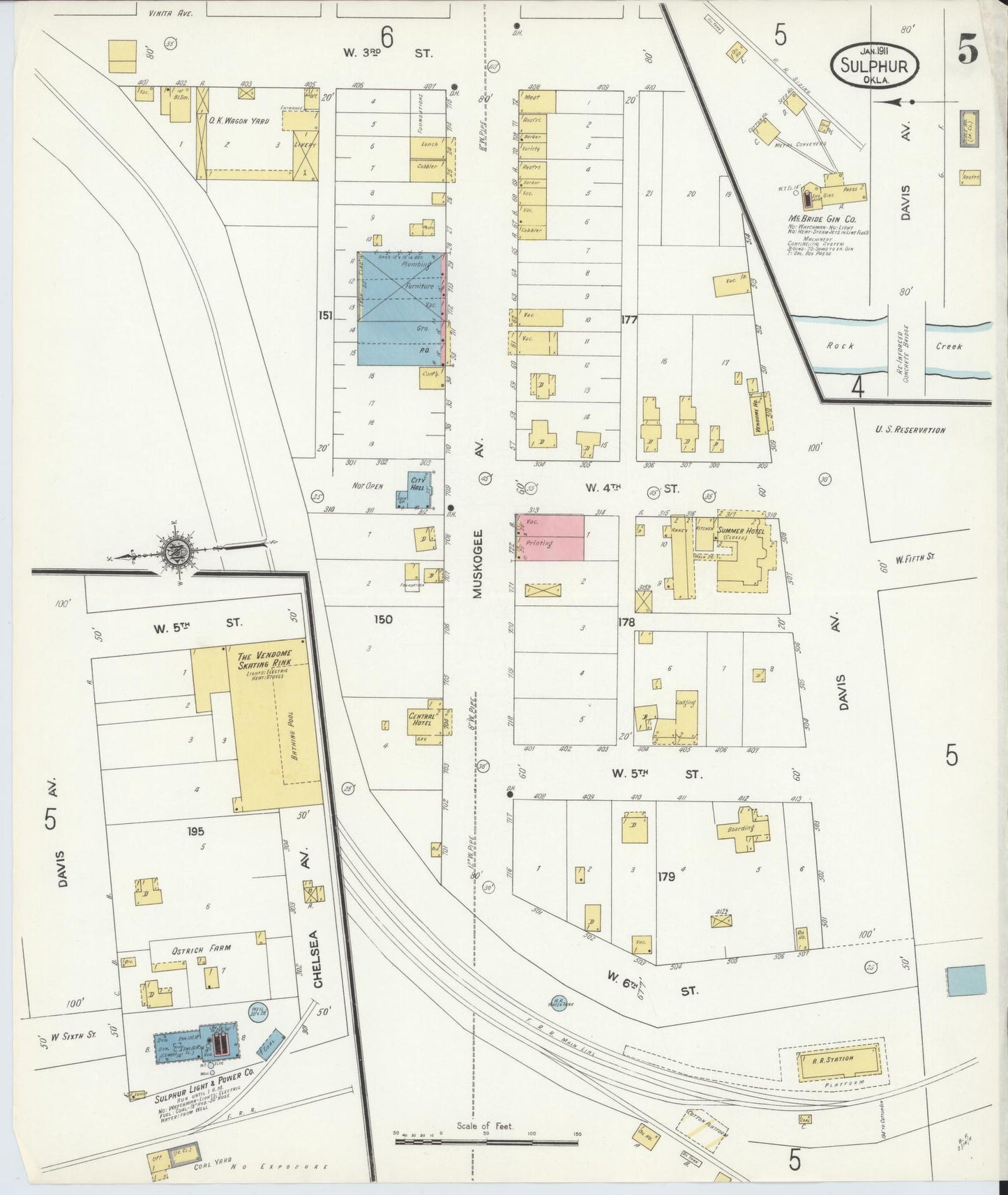 Sanborn Fire Insurance Map from Sulphur, Murray County, Oklahoma (1911), Sheet #0005 - Complete Map Set gallery image, historic Sanborn map, vintage wall art, Oklahoma Oklahoma