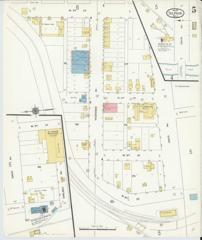 Sanborn Fire Insurance Map from Sulphur, Murray County, Oklahoma (1911), Sheet #0005 - Complete Map Set gallery image, historic Sanborn map, vintage wall art, Oklahoma Oklahoma