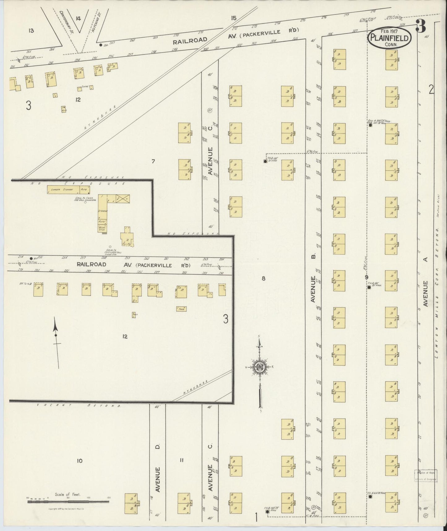 Sanborn Fire Insurance Map from Plainfield, Windham County, Connecticut (1917), Sheet #0003 - Historic Sanborn Fire Insurance Map Print, vintage old map wall art, antique decor, genealogy gift, Connecticut Connecticut map