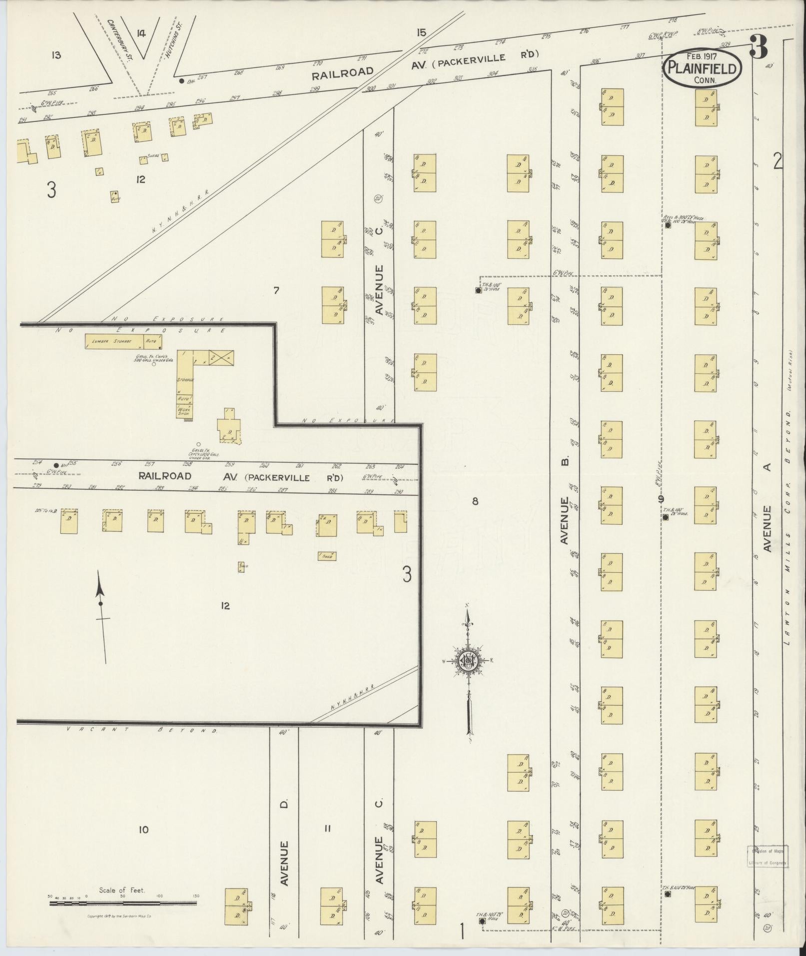 Sanborn Fire Insurance Map from Plainfield, Windham County, Connecticut (1917), Sheet #0003 - Historic Sanborn Fire Insurance Map Print, vintage old map wall art, antique decor, genealogy gift, Connecticut Connecticut map