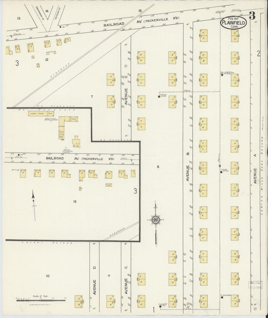 Sanborn Fire Insurance Map from Plainfield, Windham County, Connecticut (1917), Sheet #0003 - Historic Sanborn Fire Insurance Map Print, vintage old map wall art, antique decor, genealogy gift, Connecticut Connecticut map