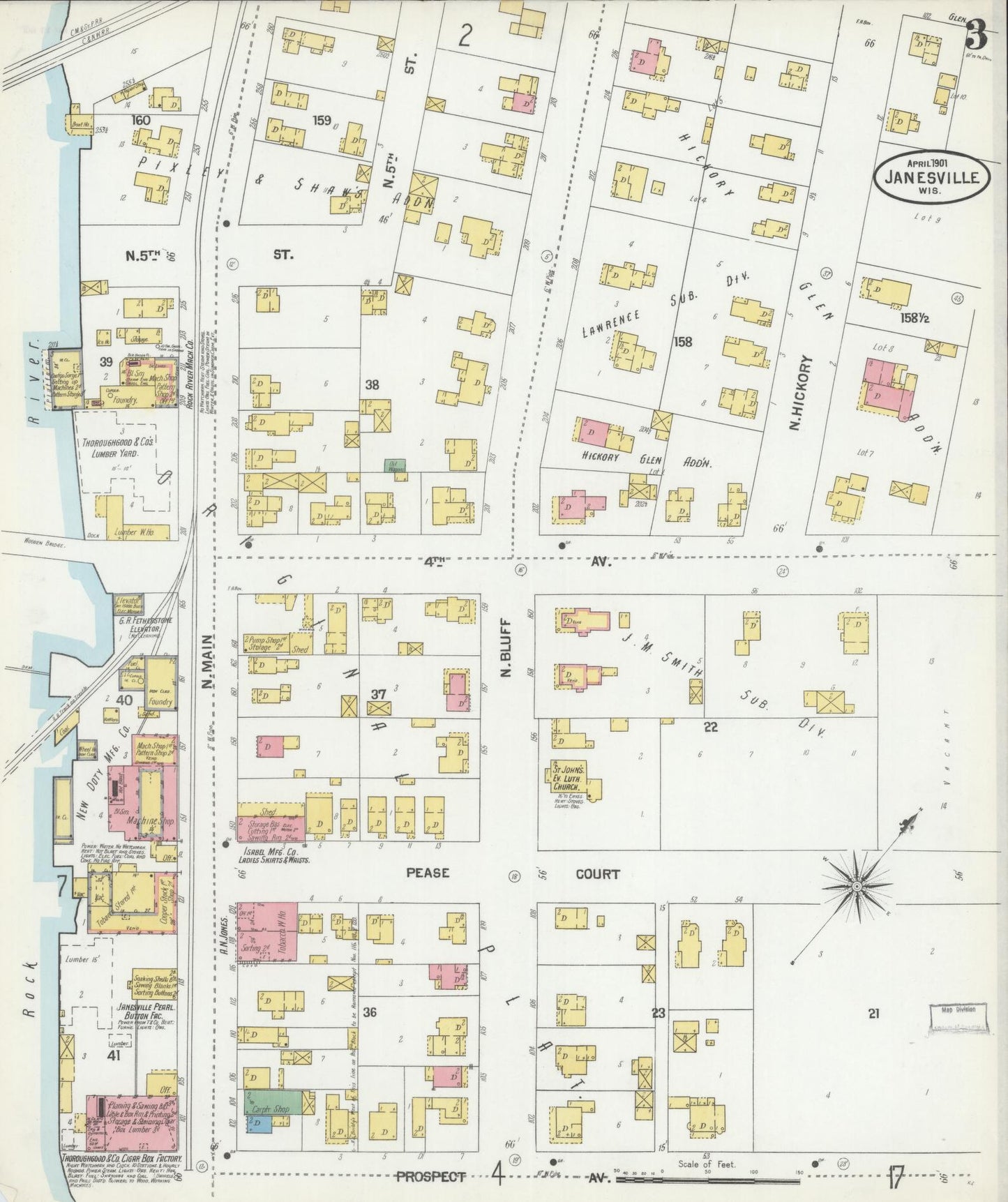 Sanborn Fire Insurance Map from Janesville, Rock County, Wisconsin (1901), Sheet #0003 - Complete Map Set gallery image, historic Sanborn map, vintage wall art, Wisconsin Wisconsin