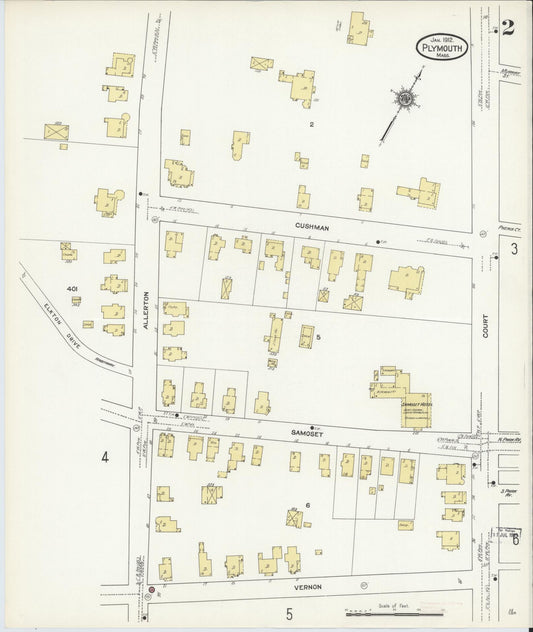 Sanborn Fire Insurance Map from Plymouth, Plymouth County, Massachusetts (1912), Sheet #0002 - Historic Sanborn Fire Insurance Map Print, vintage old map wall art, antique decor, genealogy gift, Massachusetts Massachusetts map