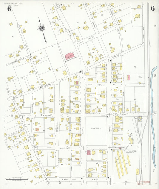 Sanborn Fire Insurance Map from Water Valley, Yalobusha County, Mississippi (1932), Sheet #0006 - Historic Sanborn Fire Insurance Map Print, vintage old map wall art, antique decor, genealogy gift, Mississippi Mississippi map