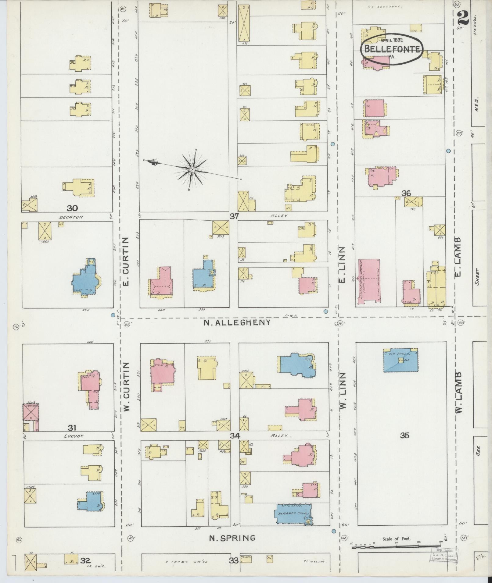 Sanborn Fire Insurance Map from Bellefonte, Centre County, Pennsylvania (1892), Sheet #0002 - Historic Sanborn Fire Insurance Map Print, vintage old map wall art, antique decor, genealogy gift, Pennsylvania Pennsylvania map
