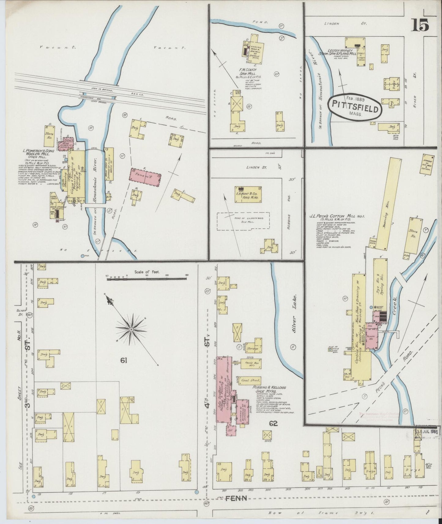 Sanborn Fire Insurance Map from Pittsfield, Berkshire County, Massachusetts (1889), Sheet #0015 - Complete Map Set gallery image, historic Sanborn map, vintage wall art, Massachusetts Massachusetts