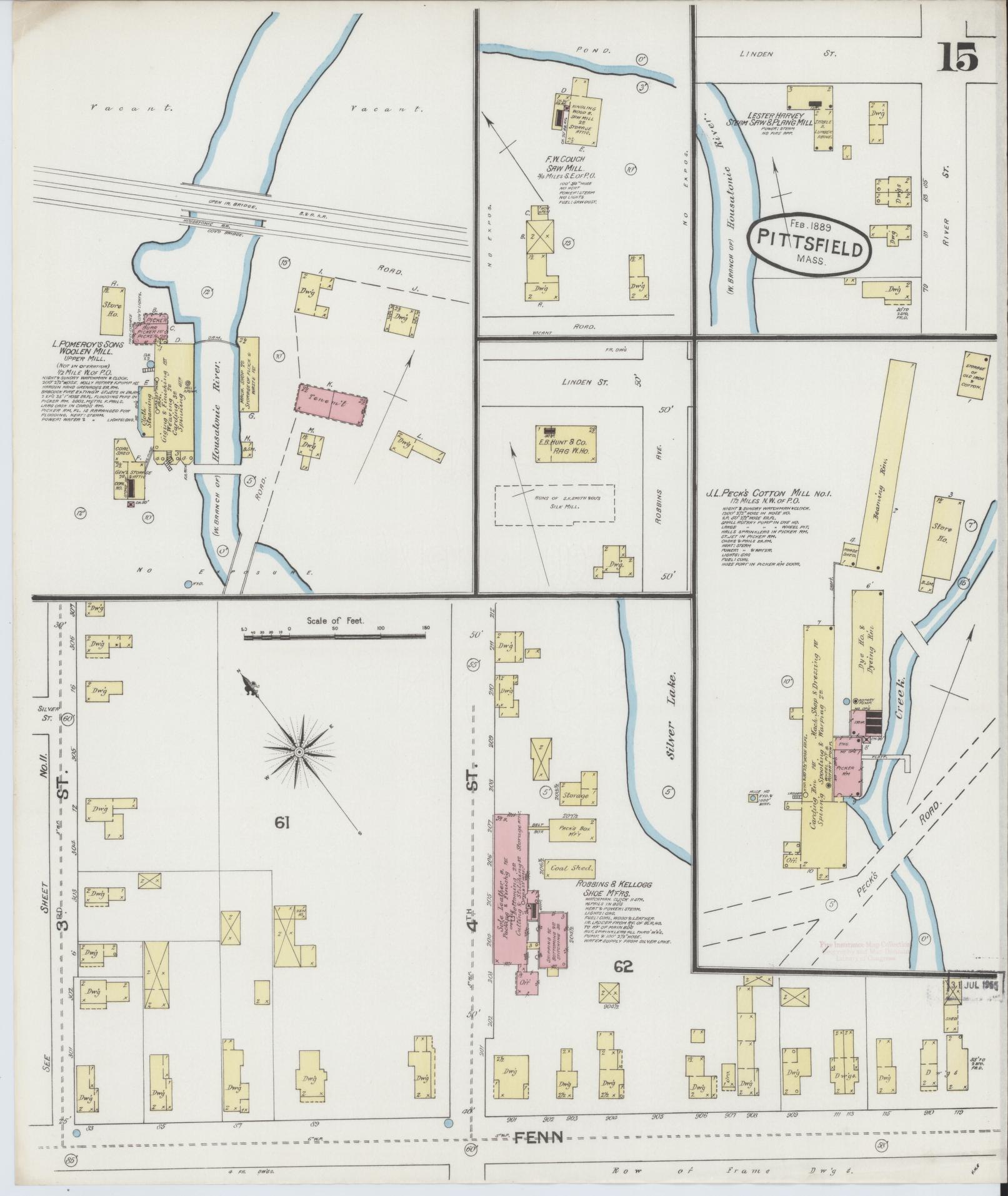 Sanborn Fire Insurance Map from Pittsfield, Berkshire County, Massachusetts (1889), Sheet #0015 - Complete Map Set gallery image, historic Sanborn map, vintage wall art, Massachusetts Massachusetts