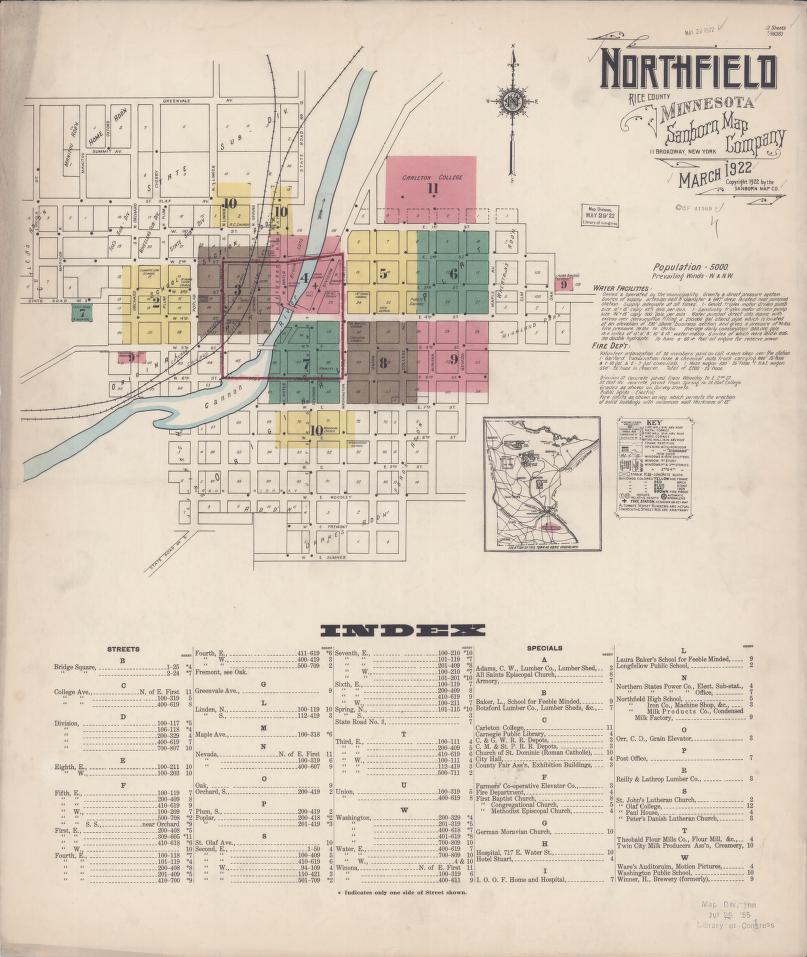 Sanborn Fire Insurance Map from Northfield, Rice County, Minnesota. (1922) – Map View