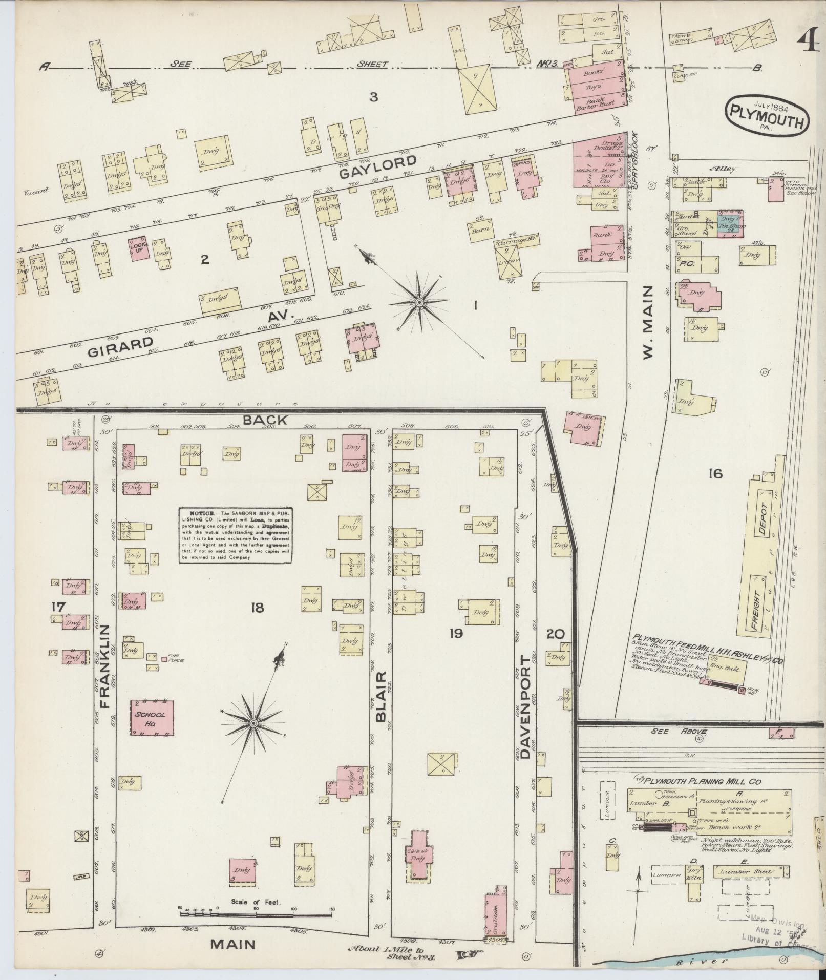 Sanborn Fire Insurance Map from Plymouth, Luzerne County, Pennsylvania (1884), Sheet #0004 - Complete Map Set gallery image, historic Sanborn map, vintage wall art, Pennsylvania Pennsylvania