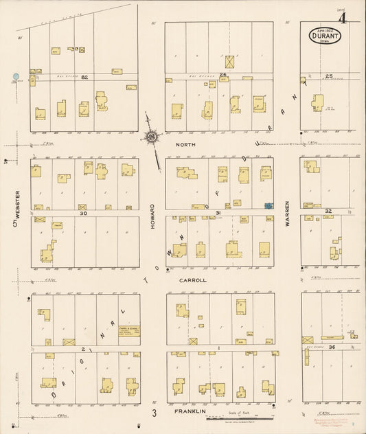 Sanborn Fire Insurance Map from Durant, Cedar County, Iowa (1922), Sheet #0004 - Historic Sanborn Fire Insurance Map Print, vintage old map wall art